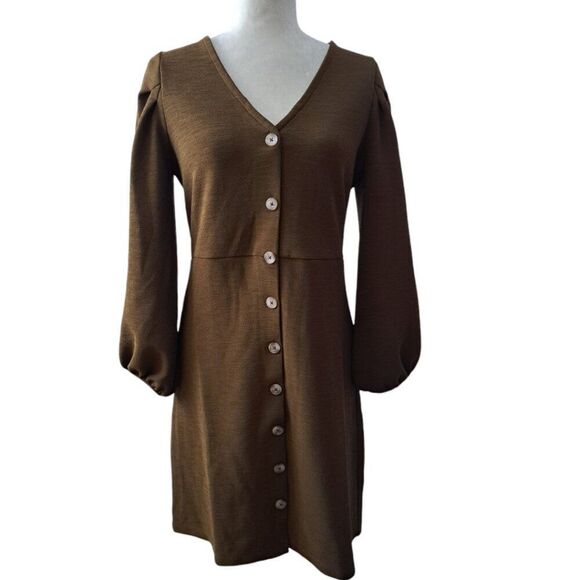 Madewell Texture & Thread Women's Asparagus Crepe Balloon-Sleeve Dress Button M - Picture 6 of 9